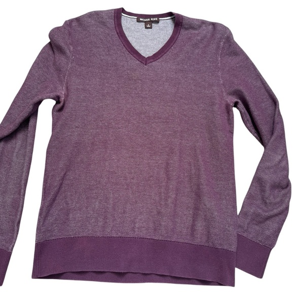 Michael Kors Mens Cotton Long Sleeve V Neck Plum Purple Sweater medium - Picture 1 of 8